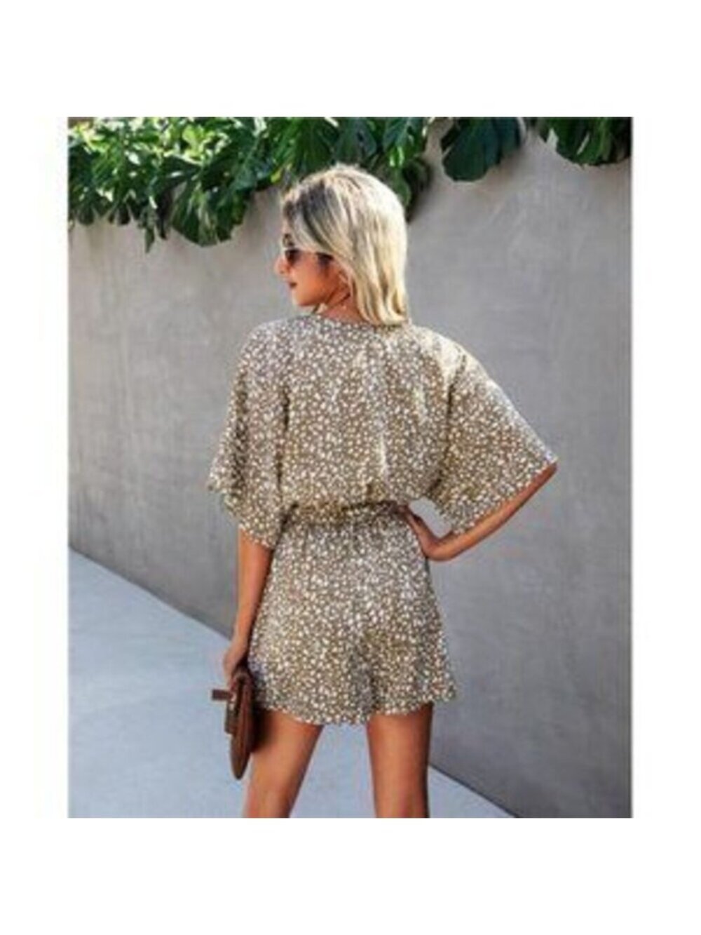 Womens Leopard Print Shorts Jumpsuit Wrap V Neck Loose Oversized Romper - Picture 5 of 5